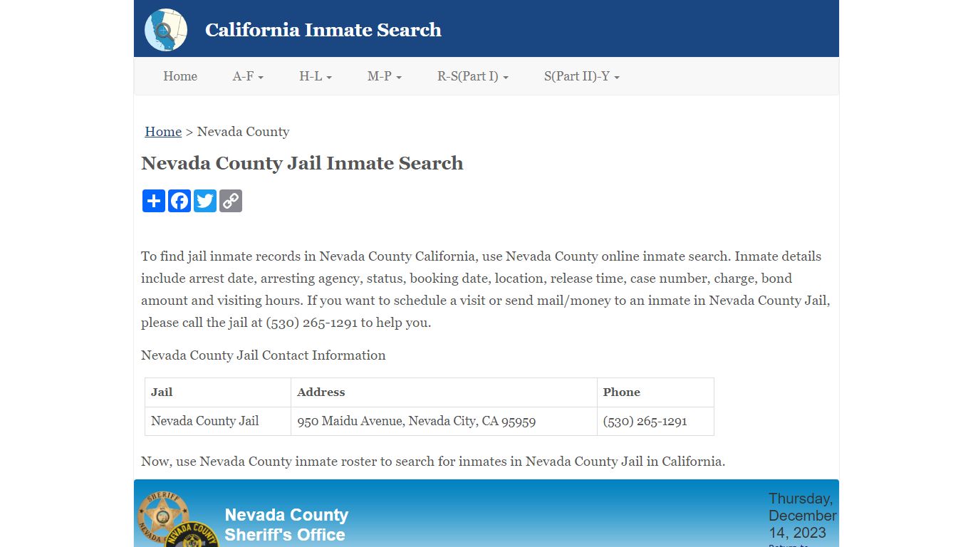 Nevada County Jail Inmate Search - California Inmate Search